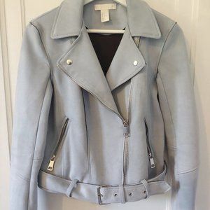 H&M Faux Suede Moto Jacket in Blue